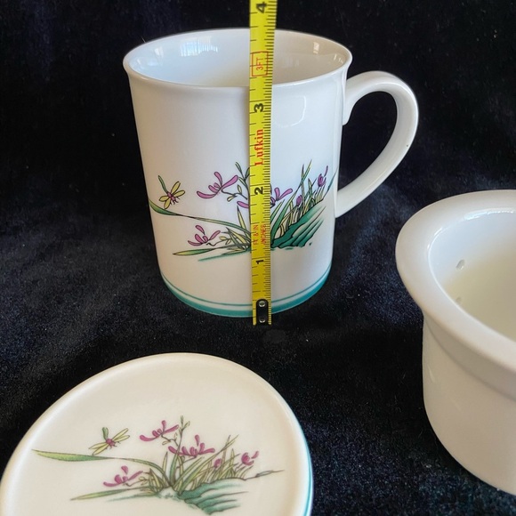 Wanlangtang Ceramics Tea Cup Coffee Mug with Lid Coaster & Strainer w/ Flowers - Picture 10 of 12